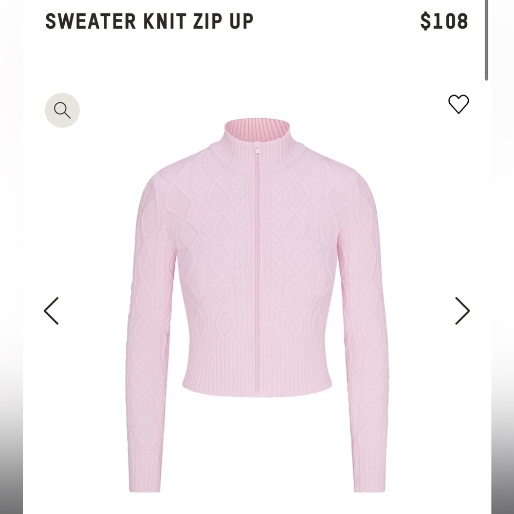 Skims sweater knit zip up in baby pink